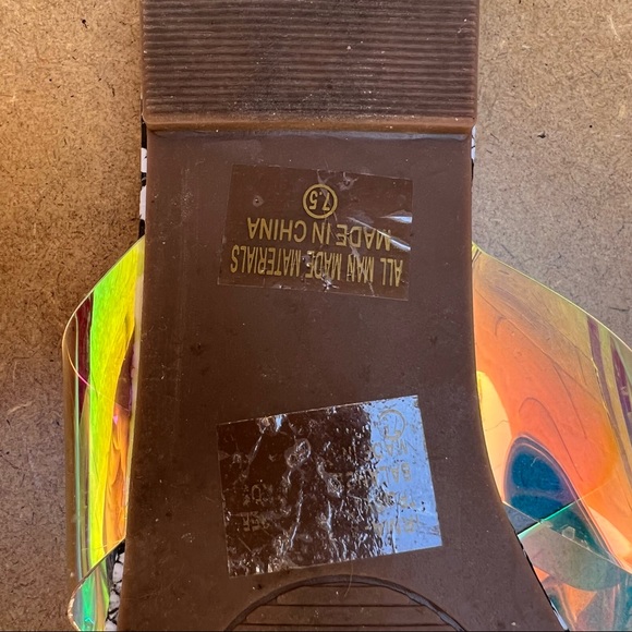 Chase and Chloe Holographic Snake Embossed Clear Strap Irma Slides Sandals - Picture 7 of 7